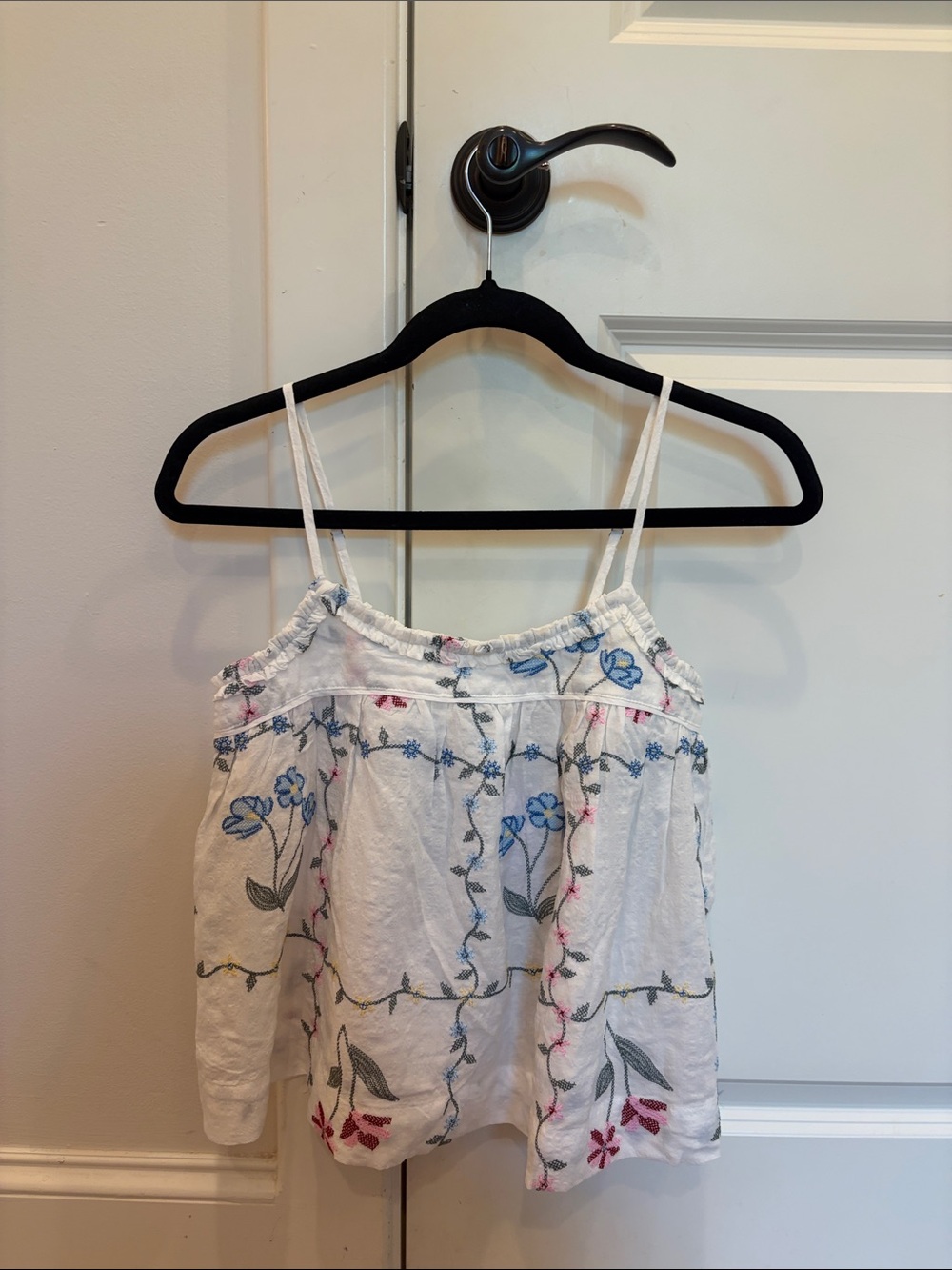 wild fable White Floral Embroidered Cami with Blue and Pink Accents